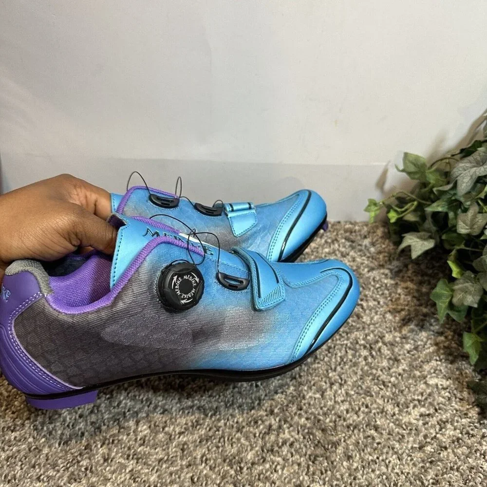 MEBIKE Women’s Indoor Cycling Bike Shoes Blue Purple Lady Road Size US 9